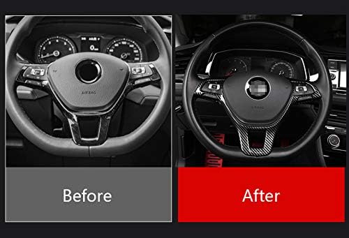MAXDOOL Carbon Fiber Steering Wheel Cover Sequins Frame Trim Emblem for VW Volkswagen Jetta Passat e-Golf Golf Sportwagen Alltrack Arteon Atlas Tiguan Interior Accessories