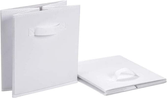 Amazon Basics Collapsible Fabric Storage Cubes Organizer with Handles, Sturdy Storage Bins, White, 10.5-x-10.5-x-11-inch, 6-P