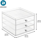 iDesign 3-Drawer Stackable Makeup Organizer - Small Clear Plastic Storage Drawers for Bathroom, Vanity, or Desk