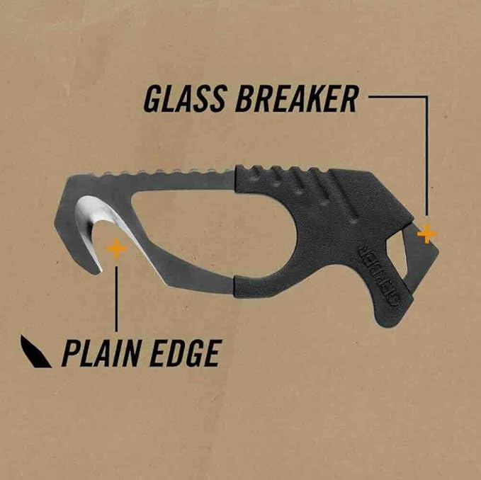 Gerber Gear Seatbelt Strap Cutter Escape Tool with Lanyard Hole and Glass Breaker, Made in USA, Green, 5 x 2.5 x 1 inches Poc