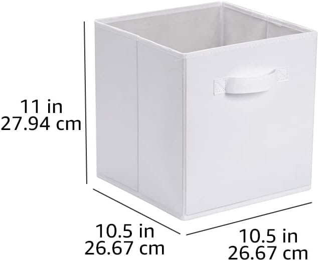 Amazon Basics Collapsible Fabric Storage Cubes Organizer with Handles, Sturdy Storage Bins, White, 10.5-x-10.5-x-11-inch, 6-P