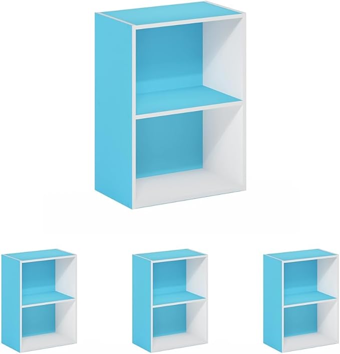 Furinno Luder Bookcase/Book/Storage, 2-Tier, Light Blue/White (Pack of 4)