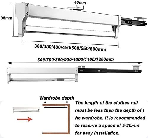 Pull-Out Clothes Rail,Extendable Pull Out Closet Rod - Wardrobe Pull-Out Trousers Rack, Stainless Steel Wardrobe Rail Tube, P