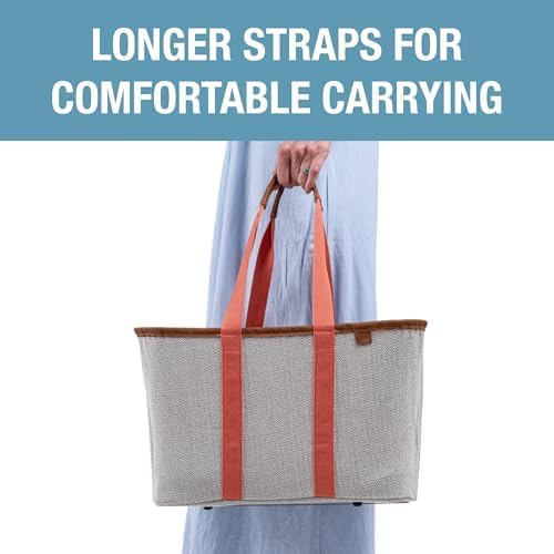 CleverMade Collapsible LUXE Tote - Reusable Grocery Shopping Storage Bag Organizer w/Handles Reinforced Bottom