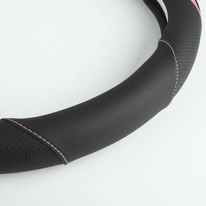 Car Steering Wheel Cover, Leather Steering Wheel Cover Pink Universal 14.5-15 Inch Microfiber Leather Anti-Slip Breathable Au