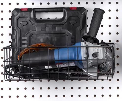 RightArrange Pegboard Basket Size XL, Black - Hooks to Any Peg Board - Square Style Wire Shelf Baskets - Organize Tools, Work