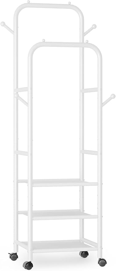 Furologee Portable Clothes Rack for Hanging Clothes, Rolling Clothing Rack With 3-Tier Shelves, Small Garment Rack with Wheel