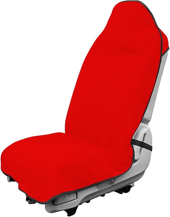 Waterproof red car towel seat cover on car seat, non-slip premium terry cloth front seat protector

