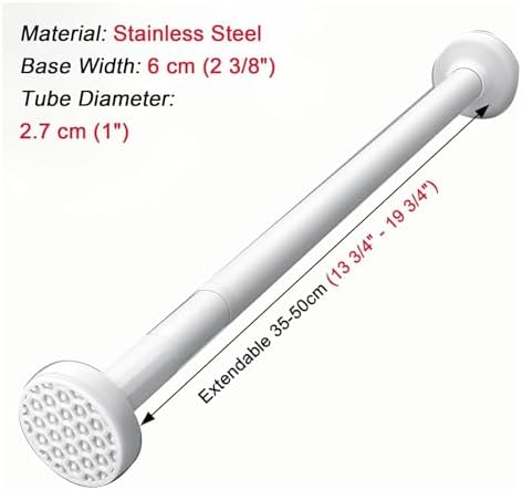 Adjustable Closet Rods - No Drill Extendable Clothes Rail for Windows & Bathroom, Space-Saving Wardrobe Organizer, White 3550