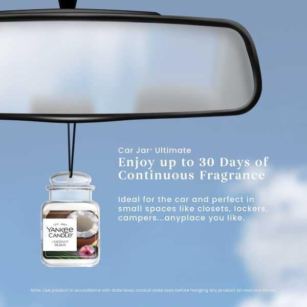 Yankee Candle Car Jar Ultimate, Coconut Beach, Automotive Hanging Air Freshener Deodorizer with Long Lasting Tropical Scent f