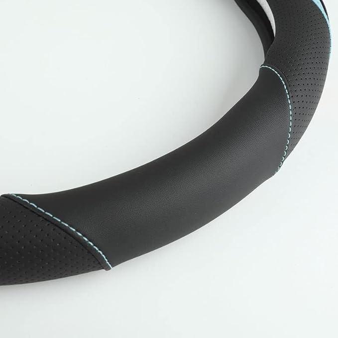 Car Steering Wheel Cover, Leather Steering Wheel Cover Blue Universal 14.5-15 Inch Microfiber Leather Anti-Slip Breathable Au