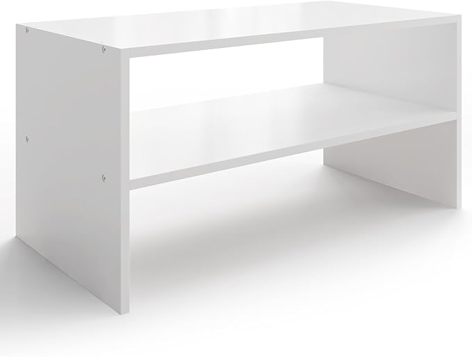 2-Tier Stackable White Shoe Rack, Wooden 2-Shelf Shoe Organizer Freestanding Shoe Storage Stand for 6-9 Pairs, Perfect for Cl