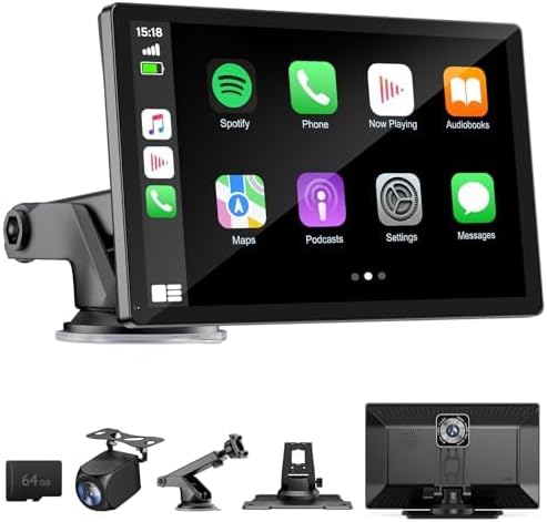Wireless Apple Carplay Screen for Car 4K Dash Cam, 9" Portable Apple Carplay & Android Auto Car Stereo, with 1080p Backup Cam