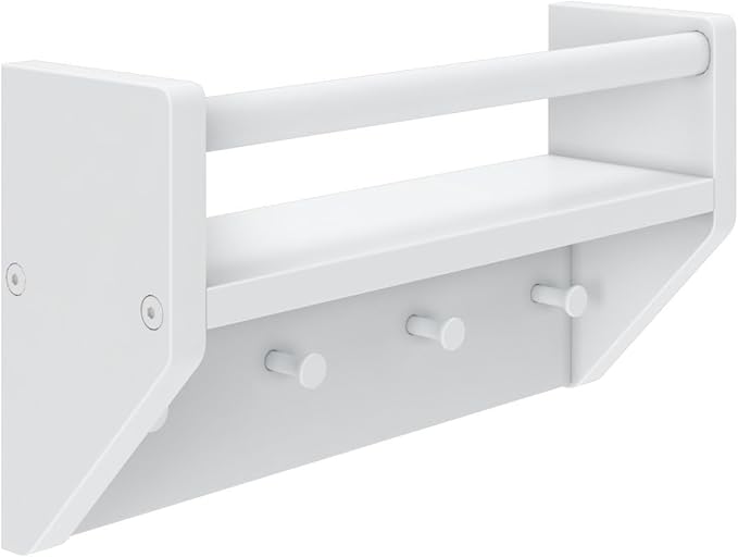 Max & Lily Wall Shelf with Pegs, 16 Inch Floating Bookshelf for Kids Room, Solid Wood Wall-Mounted Storage Shelf with Hooks f