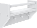 Max & Lily Wall Shelf with Pegs, 16 Inch Floating Bookshelf for Kids Room, Solid Wood Wall-Mounted Storage Shelf with Hooks f