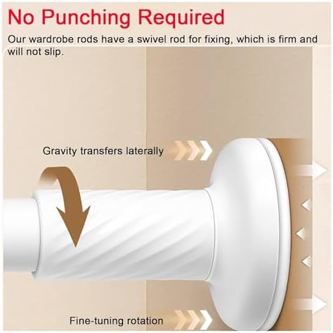 Adjustable Closet Rods - No Drilling Clothes Rail for Windows & Bathroom - Extendable White Wardrobe Rail (11.75" - 19.75") -