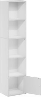 Furinno LUDER Book Shelf, 5-Tier Modern Bookshelf, Bookcase with 1 Door Storage Cabinet, 9.3 x 12 x 52, for Organization and 