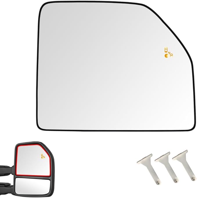 Senzeal Passenger Side Heated Mirror Glass with Blind Spot Detection BLIS for Ford F150 2015-2020 Ford F250 F350 F450 F550 2017-2022 Upper Tow Mirror (Right Side)