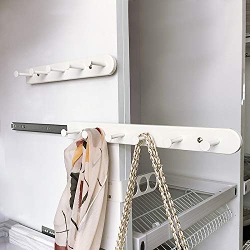 Extendable Sliding Wardrobe Hook Rail with Hardware Pull Out Closet Rod Clothing Hanging Hooks Organizer for Home, Office, Ho