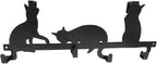 Evelots Over The Door 4 Hook Towel/Coat Rack Hanger Organizer, Kitty Cat Design-Easy No Tool Installation-Black Iron-Holds 20