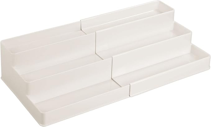 mDesign Plastic Expandable 3-Tier Shelf Rack Organizer - Storage for Bathroom Vanity, Cabinet, Cupboard, Drawer - Holds Medic