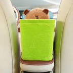2-in-1 Car Tissue Holder & Trash Bin Organizer Cute Plush Bear/Rabbit/Capybara for Armrest Easy to Install Soft & Adorable (Capybara)