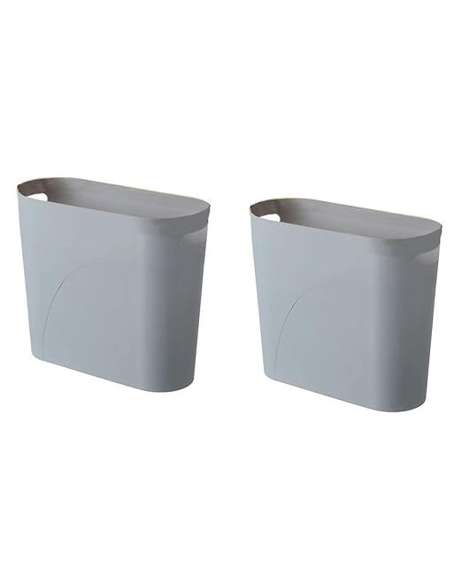 Bathroom Small Trash Can, 3 Gallon Slim Plastic, Set of 2, Grey