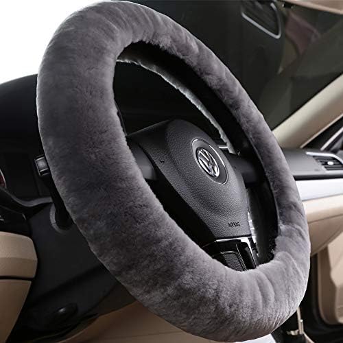 Soft Fluffy Plush Sheepskin Car Steering Wheel Cover, Fuzzy Fur Protector for Universal Car 14 1/2inch-15 1/2inch, Anti-Slip 