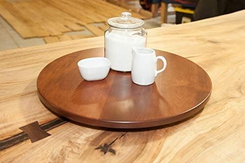Wooden Lazy Susan Turntable - Solid Wood Organizer for Table Top/Counter Top - 360 Rotating Swivel (22", Cherry Wood, Washing