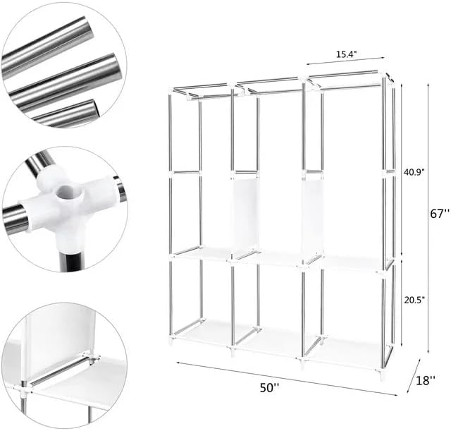 Clothes Organizer 3 Hanging Rod Shelf Portable Closet with Cover Clothes Rack Standing Closet Clothes Storage Wardrobe Garmen