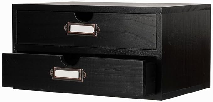 Wooden Storage Box Rustic Desktop Organizer with 2 Drawers Office Desk Accessories Shelf Small Craft Storage Containers Apoth