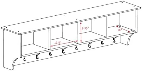 Prepac Drifted Gray 60" Contemporary Wall Mounted Coat Rack, Coat Hooks Wall Mount with 4 Shelves, Ideal for Hallway or Entry