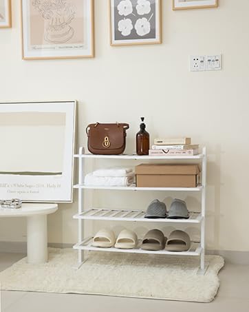 Varhomax White Shoe Rack, 4-Tier Bamboo Shoe Rack Organizer for Closet and Entryway, Thick Wooden Free Standing Shoe Shelf fo