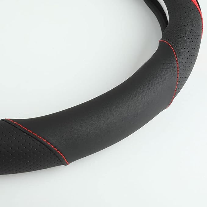 Car Steering Wheel Cover, Leather Steering Wheel Cover Red Universal 14.5-15 Inch Microfiber Leather Anti-Slip Breathable Aut