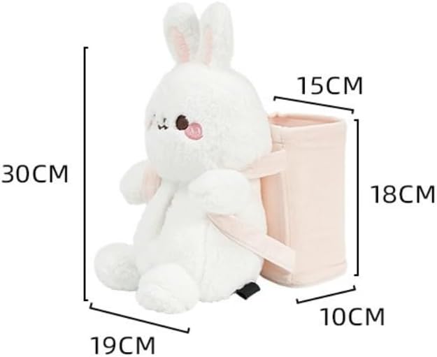 2-in-1 Car Tissue Holder & Trash Bin Organizer Cute Plush Bear/Rabbit/Capybara for Armrest Easy to Install Soft & Adorable (Rabbit)