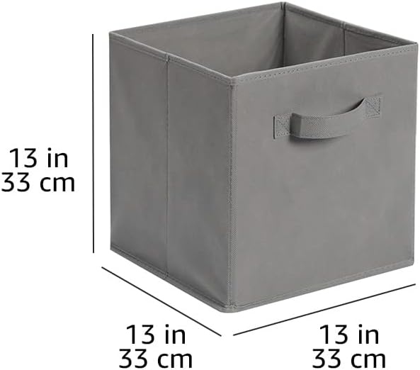 Amazon Basics Collapsible Fabric Storage Cube Bins Organizer with Handles for Organizing, Sturdy, Gray, 13 x 13 x 13 inch, 6-