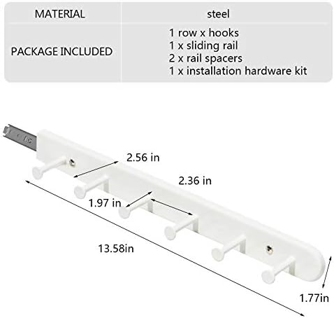 Extendable Sliding Wardrobe Hook Rail with Hardware Pull Out Closet Rod Clothing Hanging Hooks Organizer for Home, Office, Ho