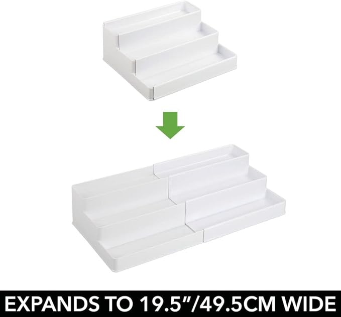 mDesign Plastic Expandable 3-Tier Shelf Rack Organizer - Storage for Bathroom Vanity, Cabinet, Cupboard, Drawer - Holds Medic