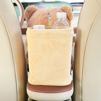 2-in-1 Car Tissue Holder & Trash Bin Organizer Cute Plush Bear/Rabbit/Capybara for Armrest Easy to Install Soft & Adorable (Bear)