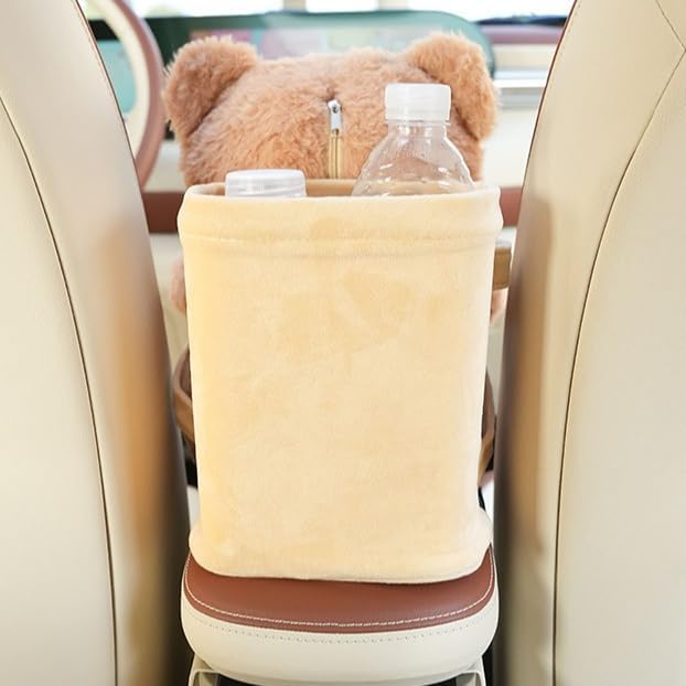 2-in-1 Car Tissue Holder & Trash Bin Organizer Cute Plush Bear/Rabbit/Capybara for Armrest Easy to Install Soft & Adorable (Bear)