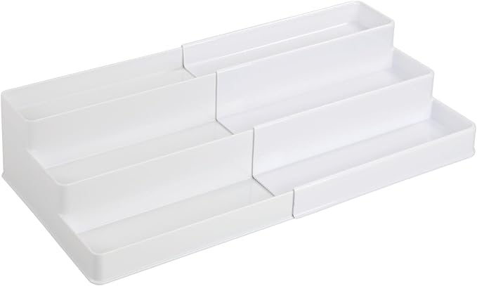 mDesign Plastic Expandable 3-Tier Shelf Rack Organizer - Storage for Bathroom Vanity, Cabinet, Cupboard, Drawer - Holds Medic
