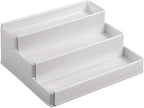mDesign Plastic Expandable 3-Tier Shelf Rack Organizer - Storage for Bathroom Vanity, Cabinet, Cupboard, Drawer - Holds Medic