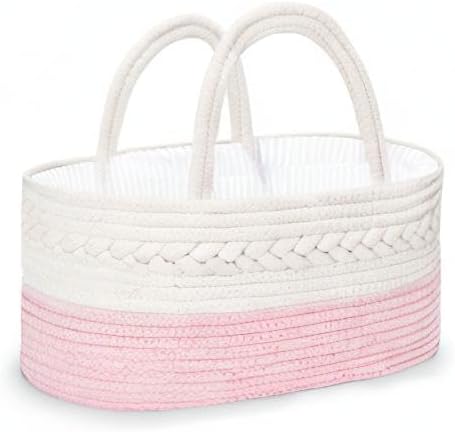 Maliton Diaper Caddy for Baby Girl-Cotton Rope Diaper Caddy, Diaper Organizer for Changing Table, Portable Baby Basket for St
