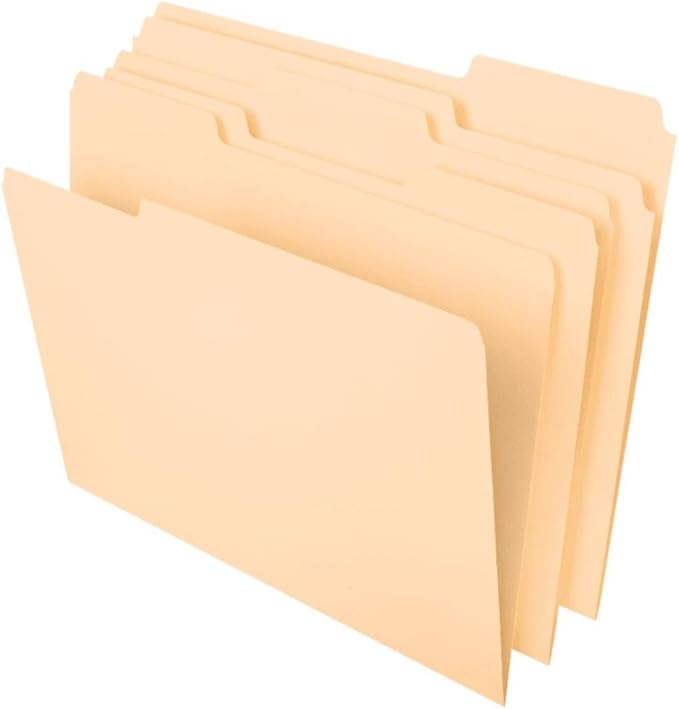 Pendaflex File Folders, Letter Size, 8-1/2" x 11", Classic Manila, 1/3-Cut Tabs in Left, Right, Center Positions, 100 Per Box