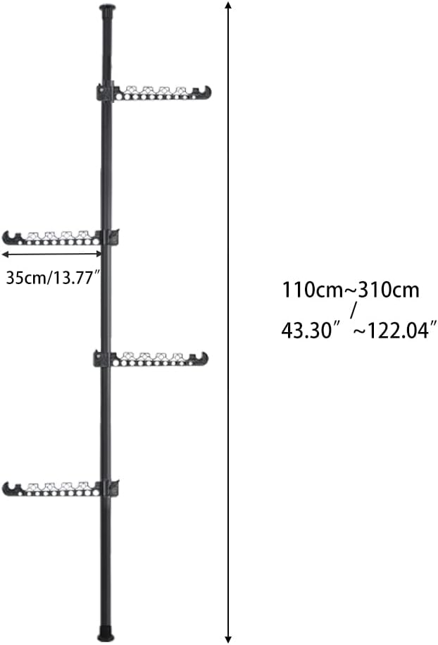 Hershii Telescopic Clothing Rack for Hanging Clothes Laundry Tension Pole 4 Tiers Coat Tree Garment Drying Stand Floor to Cei