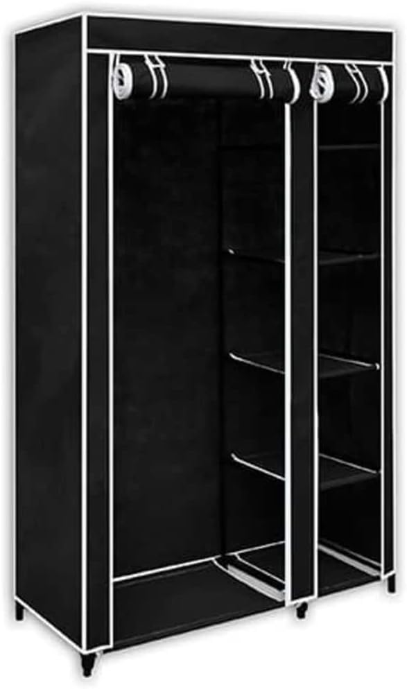 vidaXL Folding Wardrobe Black Fleece Fabric Cover and Steel Tube Frame