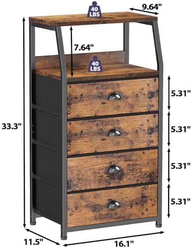 Furnulem Night Stand, Tall 4 Drawers Dresser for Bedroom, Hallway, Nursery, Closet Organizer, Nightstand Bedside Table Furnit