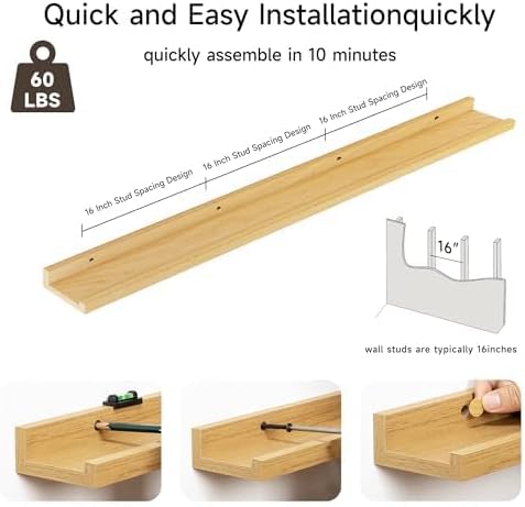 Floating Picture Ledge Shelves for Wall Set of 2, 55 Inches Picture Shelf with Ledge, Nursery Book Shelf for Toys Storage Kid