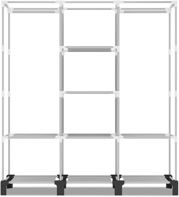 Portable Wardrobe, Easy Hanging Closet 6 Side Pockets Large Capacity Clothes Organizer Comes with 2 Hanging Poles and Storage