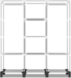 Portable Wardrobe, Easy Hanging Closet 6 Side Pockets Large Capacity Clothes Organizer Comes with 2 Hanging Poles and Storage